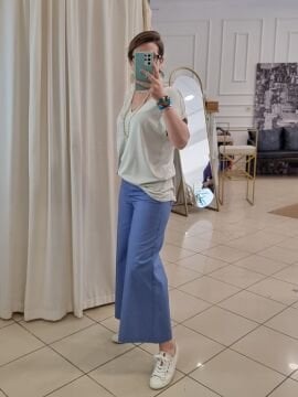 Kısa Bol Paça Gabardin  Mavi Pantolon