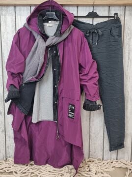 Oversize İtalyan Yağmurluk Mor