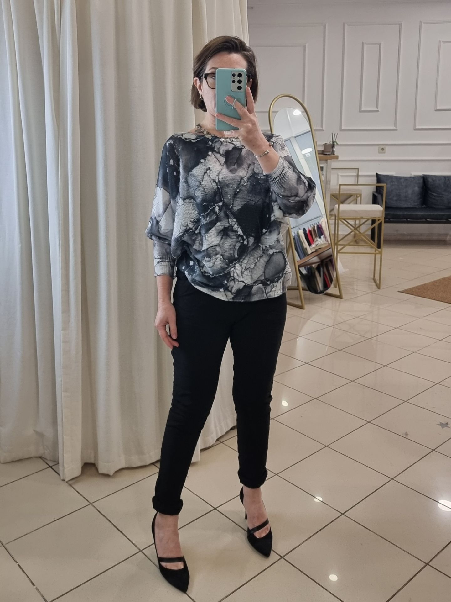 Batik Baskı İnce Triko Kazak Siyah