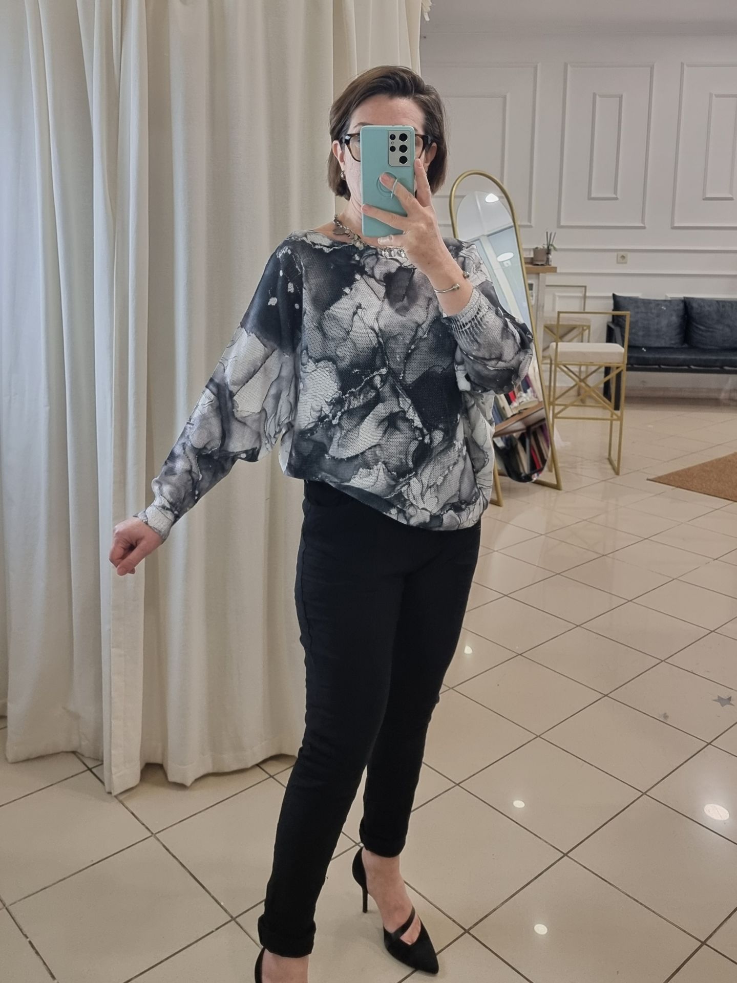 Batik Baskı İnce Triko Kazak Siyah