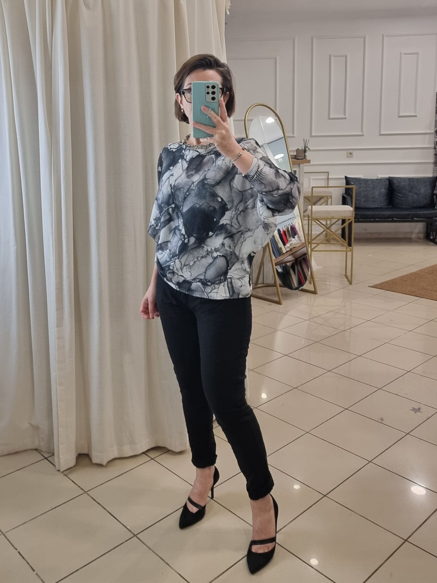 Batik Baskı İnce Triko Kazak Siyah