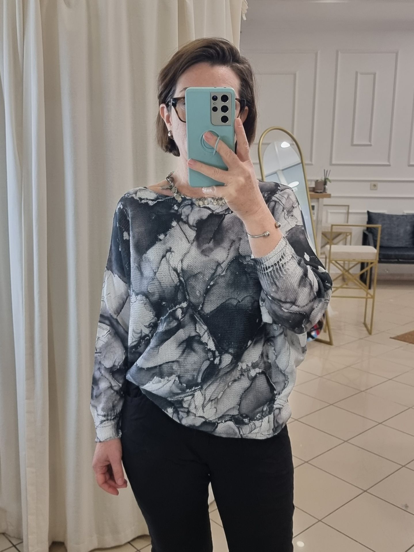 Batik Baskı İnce Triko Kazak Siyah