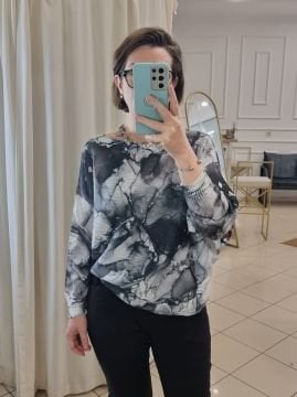 Batik Baskı İnce Triko Kazak Siyah