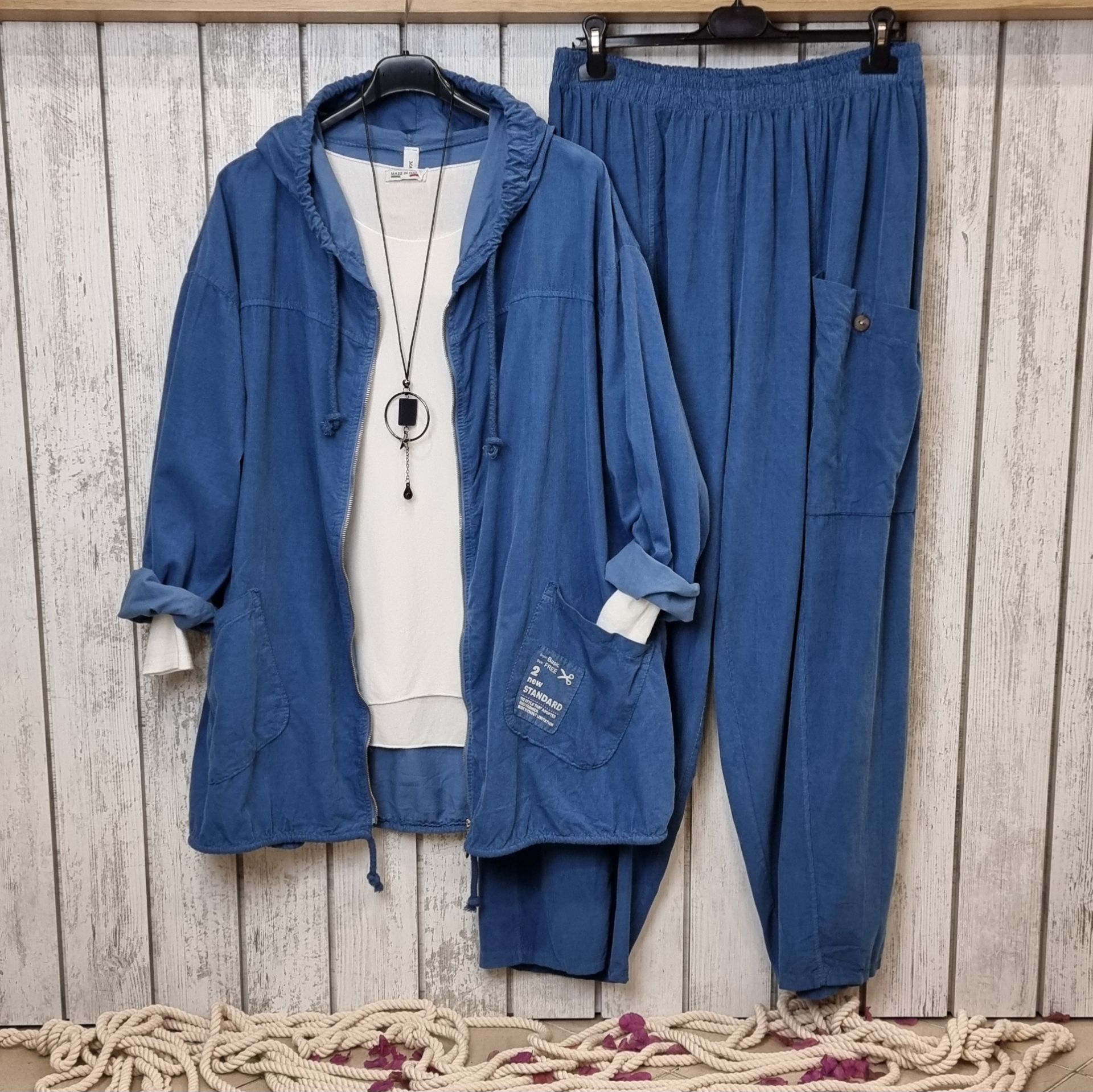 Bol Kesim İnce Kadife Sweat Ceket Mavi