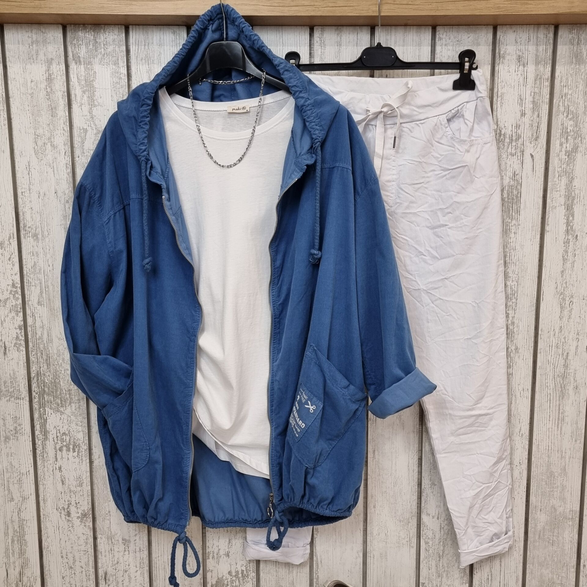Bol Kesim İnce Kadife Sweat Ceket Mavi