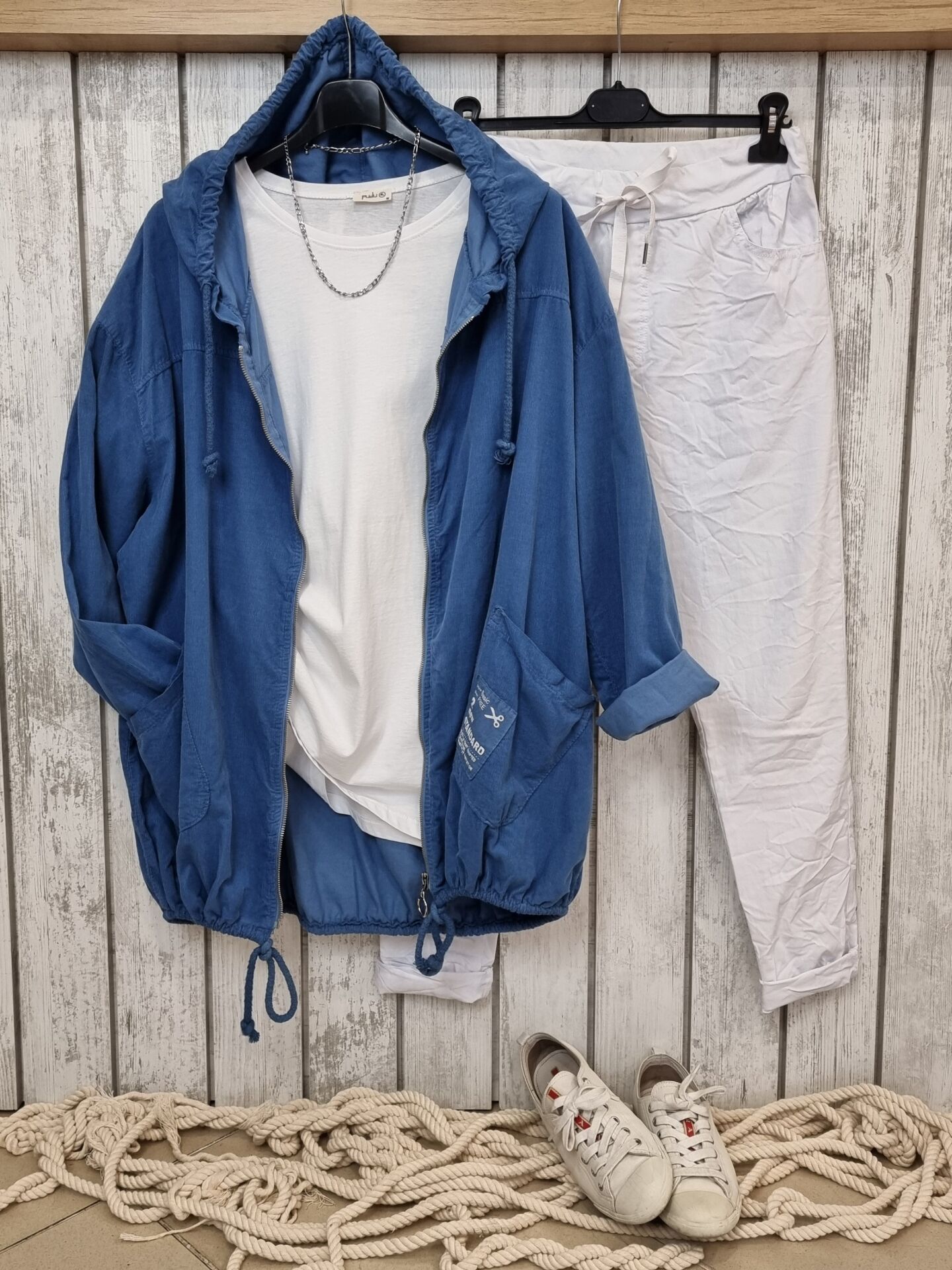 Bol Kesim İnce Kadife Sweat Ceket Mavi
