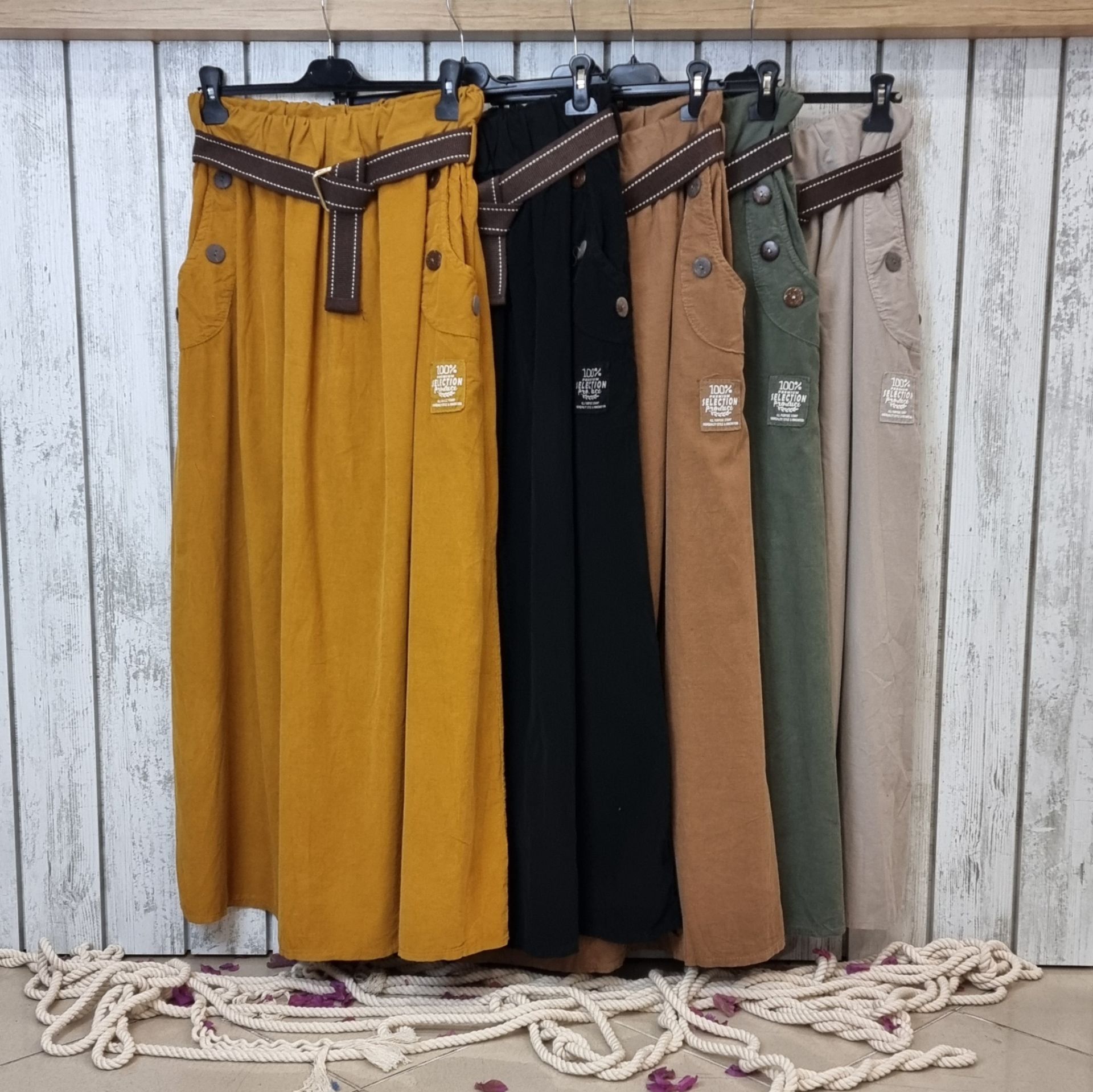 Bol Kesim Kadife Uzun Etek Camel