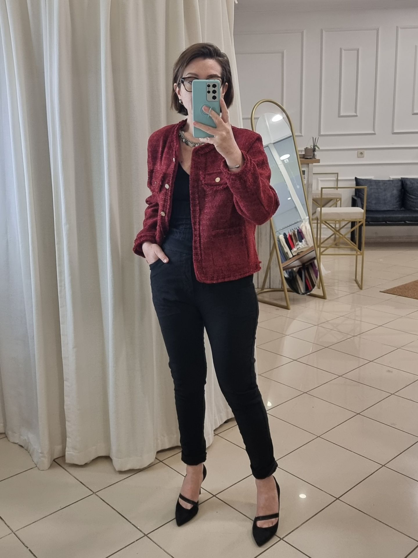 Kısa Tüvit Ceket Bordo
