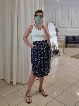 Beli Lastikli Oval Kesim Marine Lacivert Etek