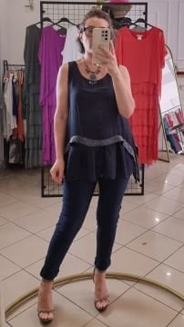 Katlı İpek Atlet Bluz Lacivert İtalyan