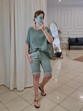 Likralı İtalyan Military Haki Şort