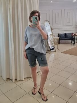 Yırtıklı Likralı İtalyan Antrasit Şort