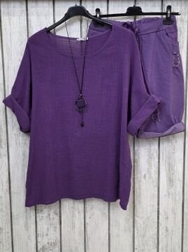 Yırtıklı Likralı İtalyan Mor Şort