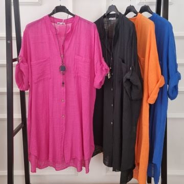 %100 Pamuk Müslin Pembe Tunik Elbise İtalyan