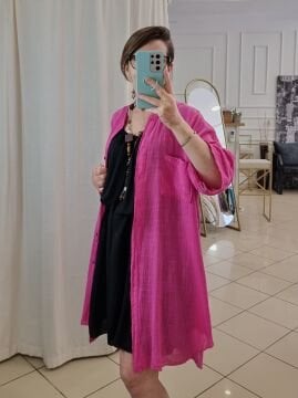 %100 Pamuk Müslin Pembe Tunik Elbise İtalyan