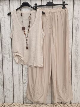 Derin V Yaka Keten/Viskon Atlet Bej