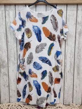 %100 Pamuk Desenli Beyaz Müslin Elbise İtalyan