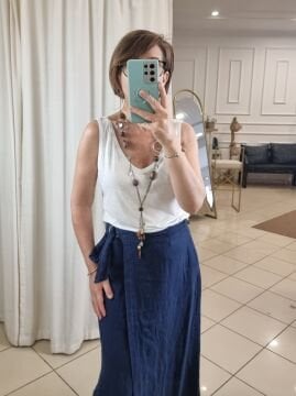 Derin V Yaka Keten/Viskon Beyaz Atlet