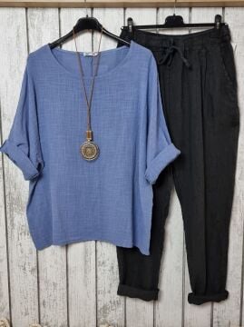 Oversize İtalyan Müslin Bluz Denim