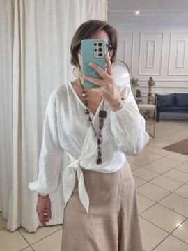 Anvelop Bağlamalı Modal Gömlek Ekru