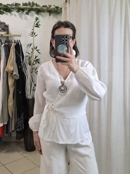 Anvelop Bağlamalı Modal Gömlek Ekru