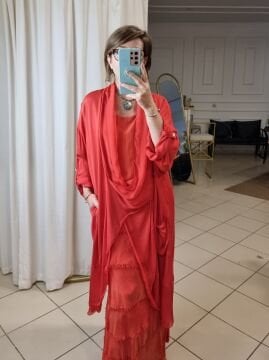 İpek Yaka İtalyan Tunik Kırmızı