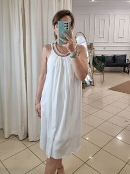 İnce Askı Beyaz Viskon Elbise İtalyan