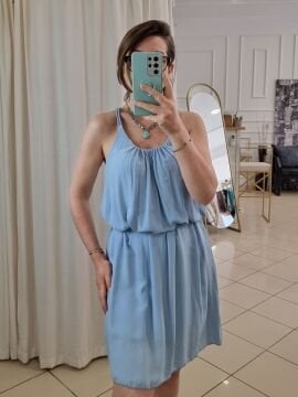 İnce Askı Viskon Elbise Mavi İtalyan