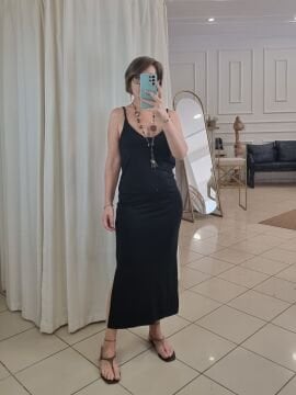 Asklılı Uzun Streç Elbise Siyah