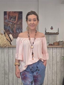 Yakası Lastikli Viskon Bluz Pudra Pembe