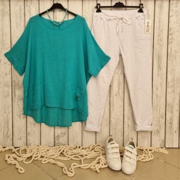 Büyük Beden Müslin Bluz Turkuaz İtalyan