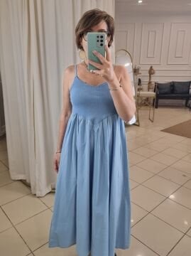 Koton Poplin Askılı Volanlı Elbise Mavi