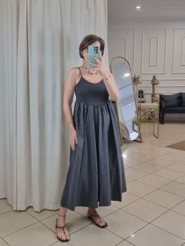 Koton Poplin Volanlı Elbise Antrasit