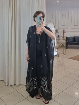Özel Tasarım İşlemeli Siyah Kimono