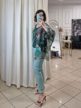 Yanları Şeritli Likralı İtalyan Pantolon Mint