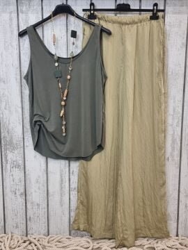 İnce Aerobin Kumaş Şık Gold Mint Pantolon