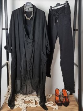 İpek Yaka İtalyan Tunik Siyah