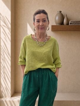 Oversize İtalyan Müslin Bluz Limon Yeşili