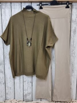 İspanyol Paça Tayt Pantolon Bej