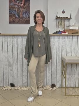 İspanyol Paça Tayt Pantolon Bej