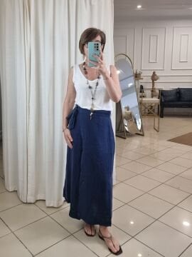 %100 Keten AnvelopLacivert Etek