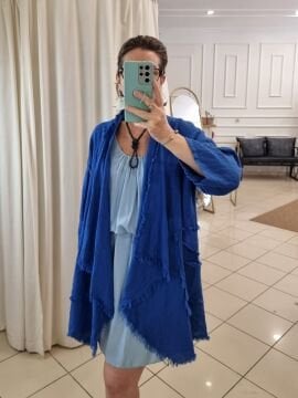 Salaş Bayan Keten Ceket İtalyan Mavi