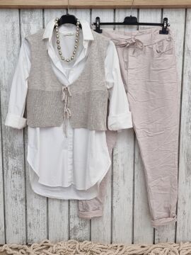 Selanik Örme Yelek Bej