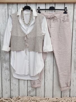 Selanik Örme Yelek Bej