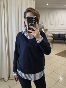 Yumuşak Doku Basic Triko Kazak İtalyan Lacivert