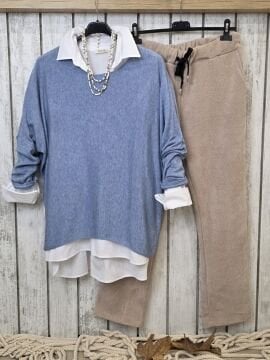 Yumuşak Doku Basic Triko Kazak İtalyan Mavi