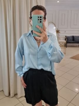 Cepli Saten Şort Siyah