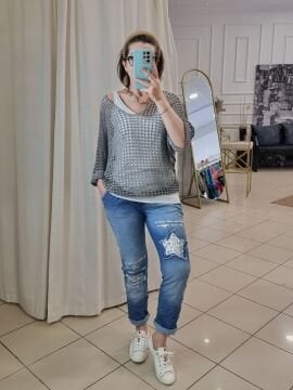 Payetli Likralı İtalyan Kot Pantolon