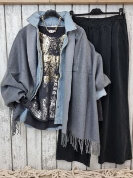 Antrasit Düz Kesim İnce Kadife Pantolon İtalyan