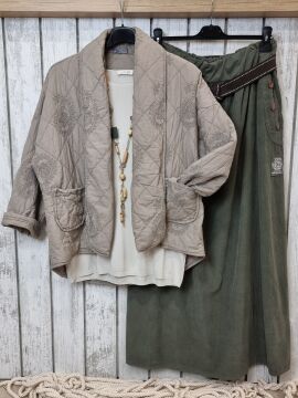 Pamuklu Kapitone Kimono Ceket İtalyan Fango Bej